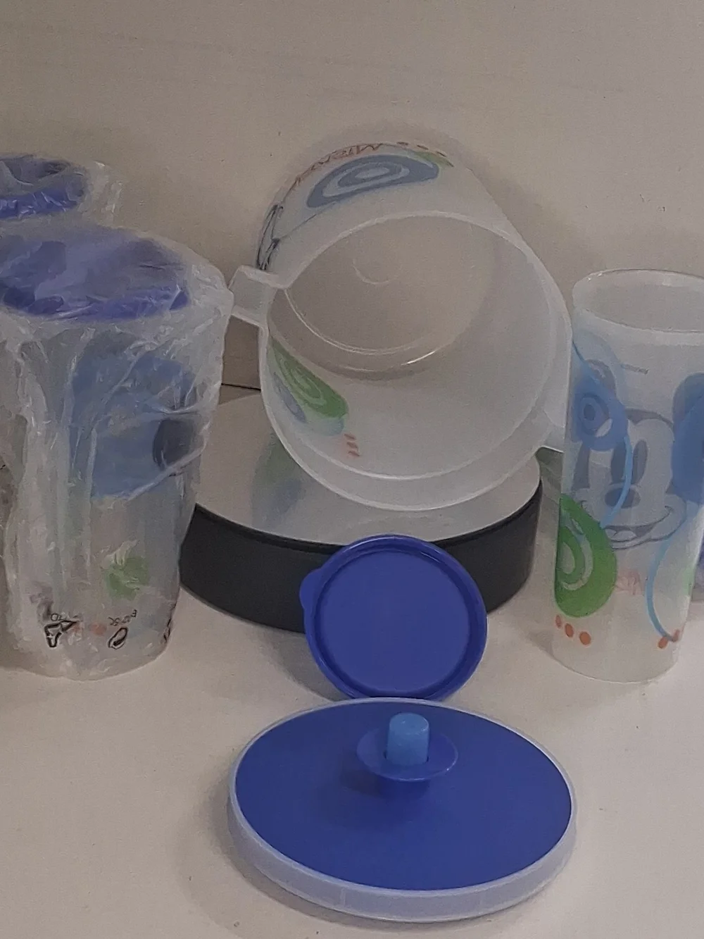Tupperware White Pitcher Set with Blue, Green and Orange Accents